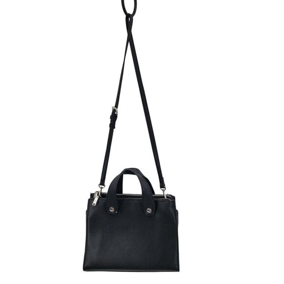 MNG Black Vegan Faux Leather Double Top Handle Crossbody Bag Removeable Strap - Picture 4 of 16